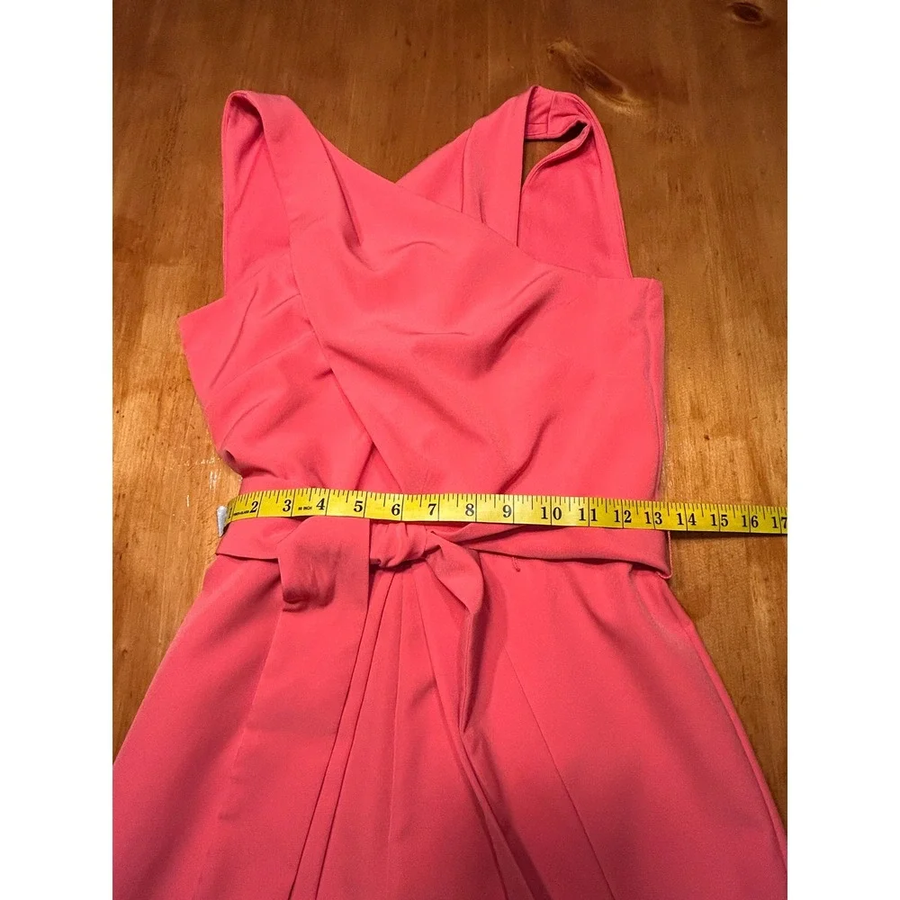 Alex Marie Coral Pink Wide Leg Jumpsuit Sleeveless Surplice Tie Waist Size 8 - Picture 10 of 13